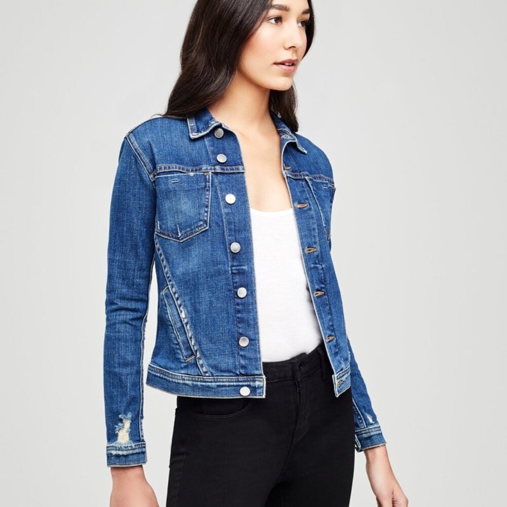 L'Agence Celine denim jacket - distressed - slim fit - size xs